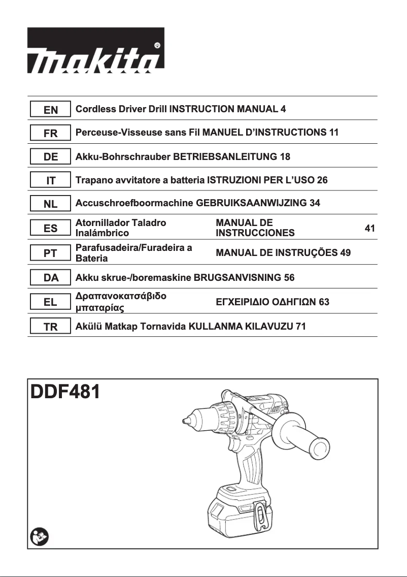 Page 1 de la notice Manuel utilisateur Makita DDF481Z