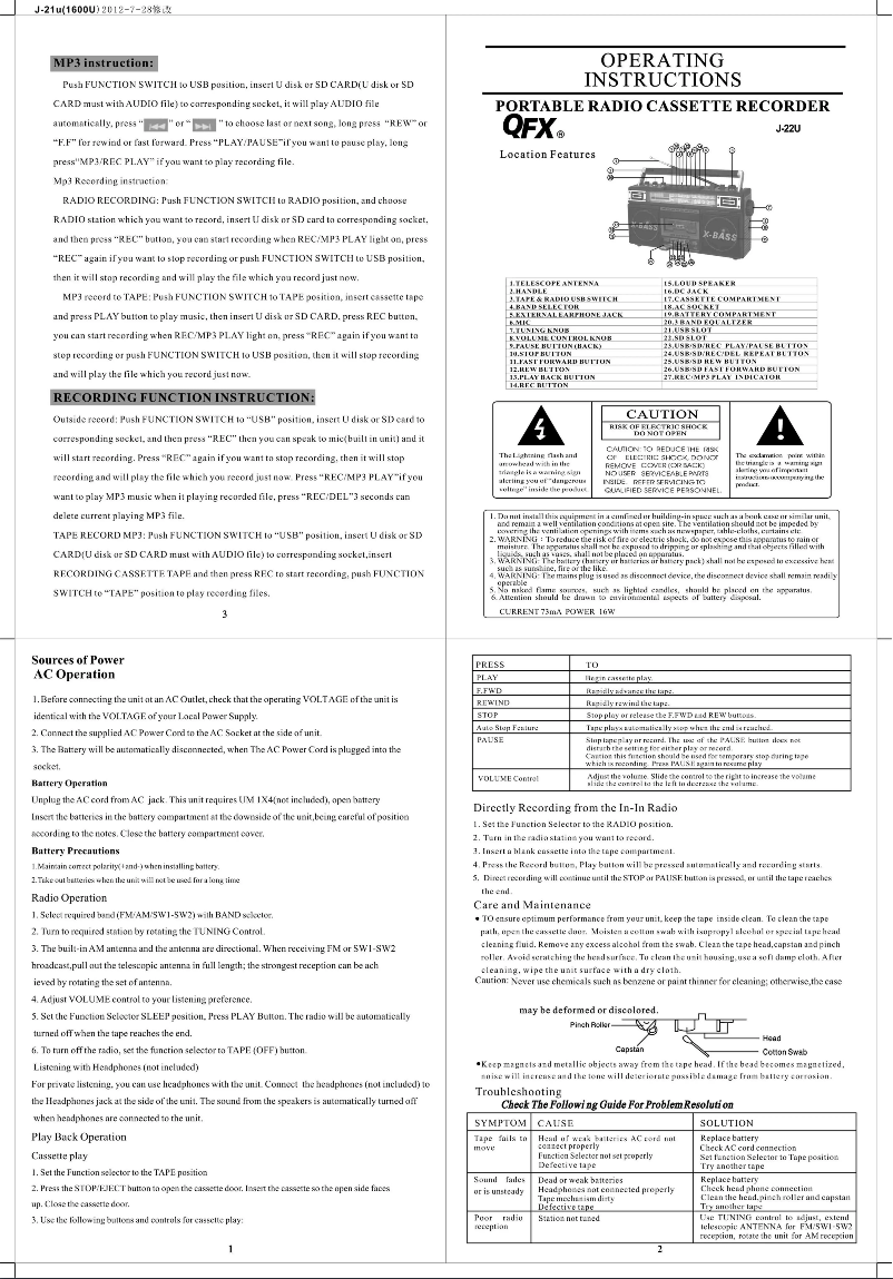 Image de la première page du manuel de l'appareil J-22UWD