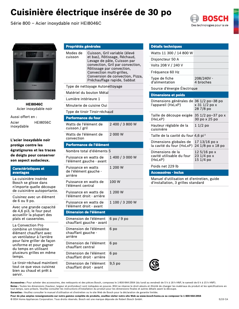 Página 1 del manual Ficha técnica Bosch HEI8046C