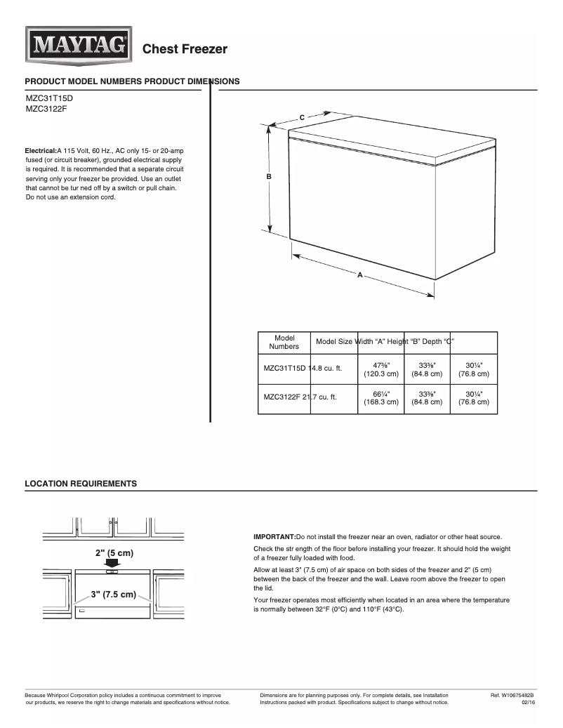 Page n°1 - Fiche technique Maytag MZC31T15D