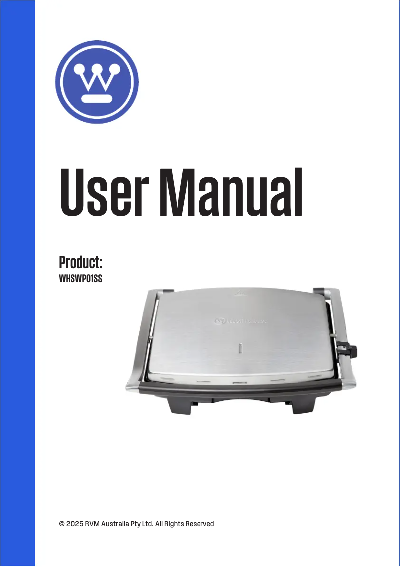 Page n°1 - Manuel utilisateur Westinghouse WHSWP01SS