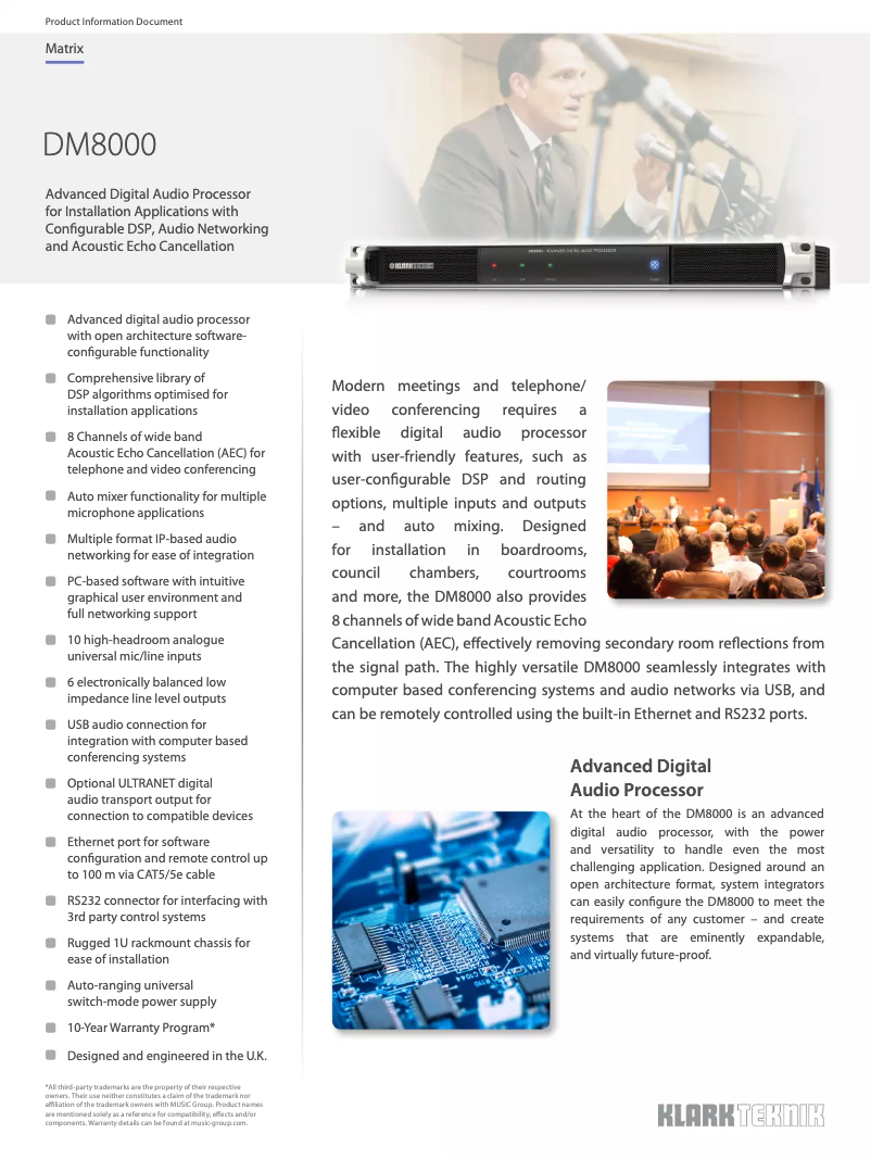 Page 1 de la notice Fiche technique Klark Teknik DM8000