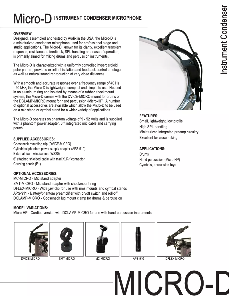 Page n°1 - Manuel utilisateur Audix Micro-D