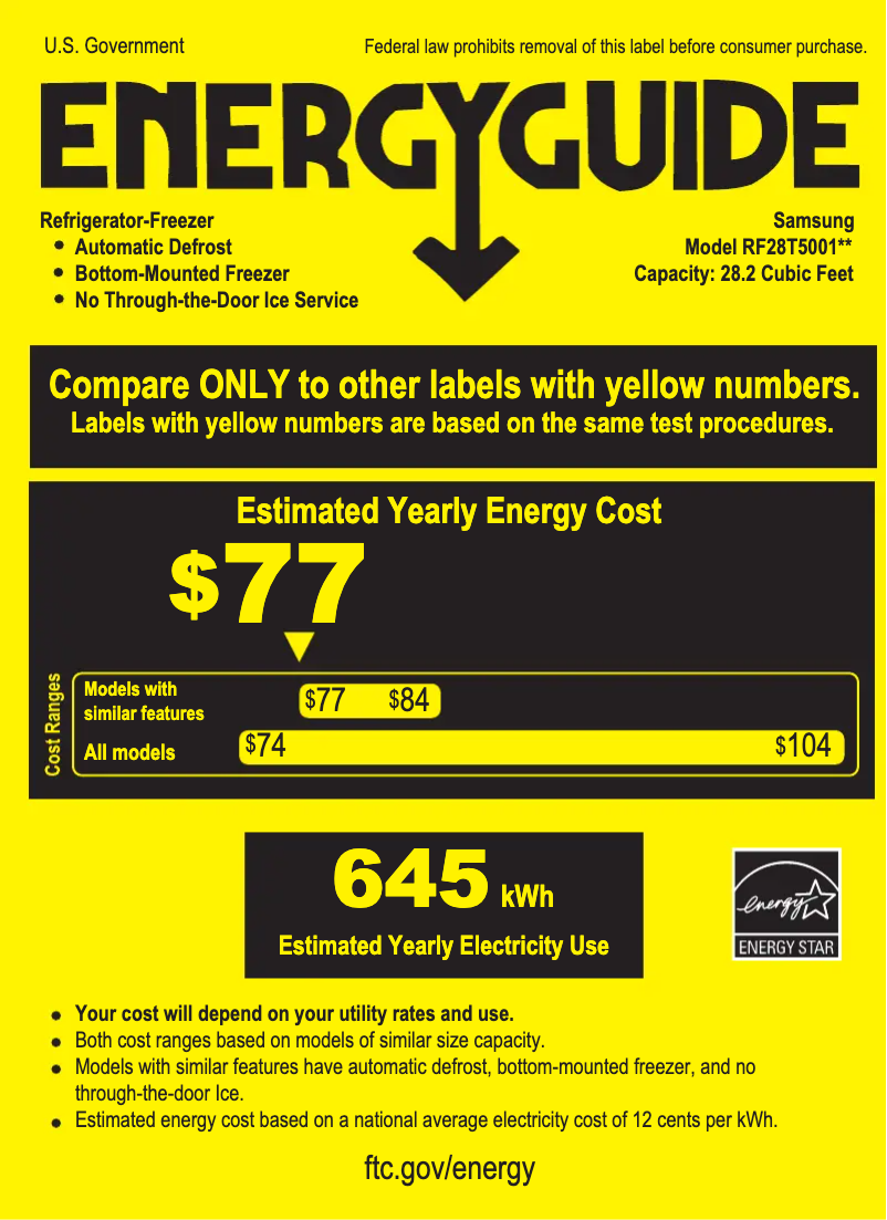 Page 1 de la notice Label énergétique Samsung RF28T5001WW