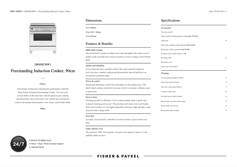Page n°1 - Fiche technique Fisher & Paykel OR90SCI6W1