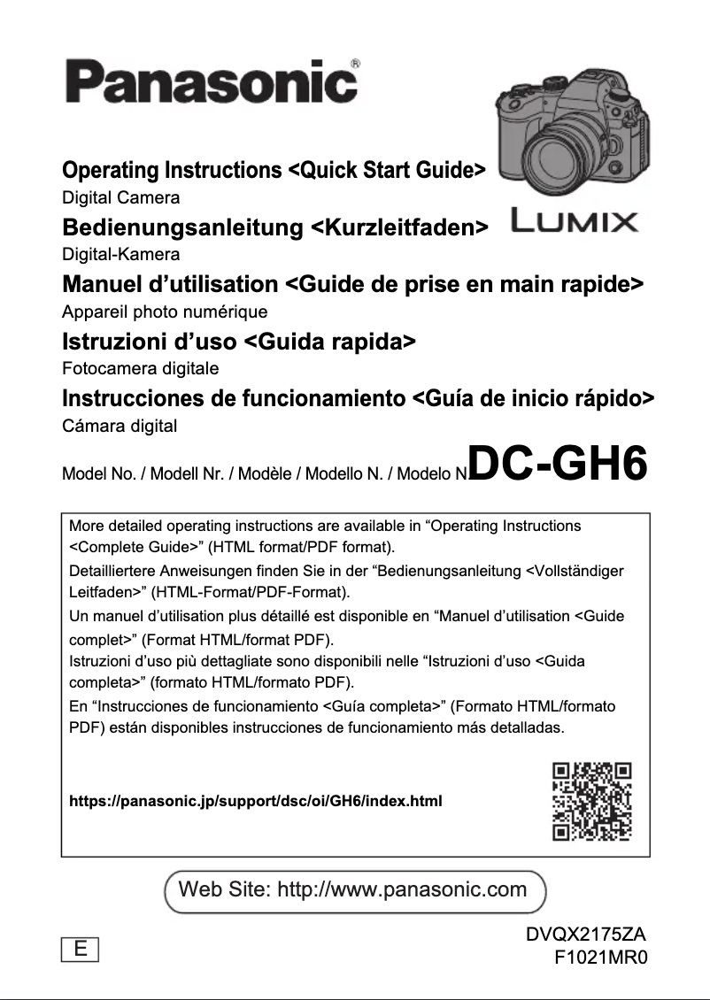 Image de la première page du manuel de l'appareil Lumix DC-GH6