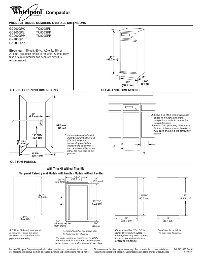Page n°1 - Fiche technique Whirlpool GX900QPP