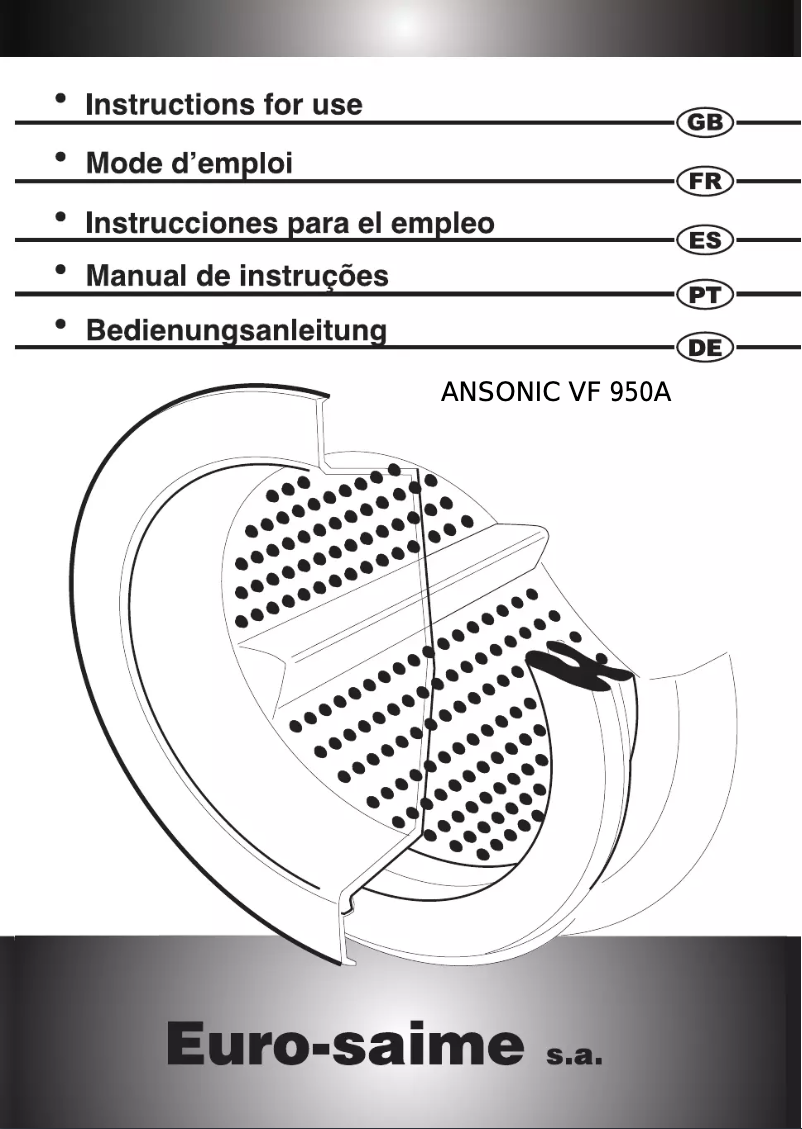 Page n°1 - Manuel utilisateur Ansonic VF 950 A
