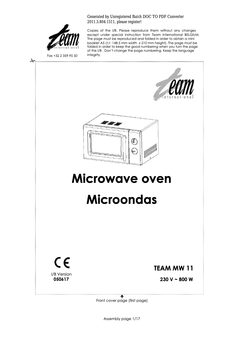 Image de la première page du manuel de l'appareil MW 11