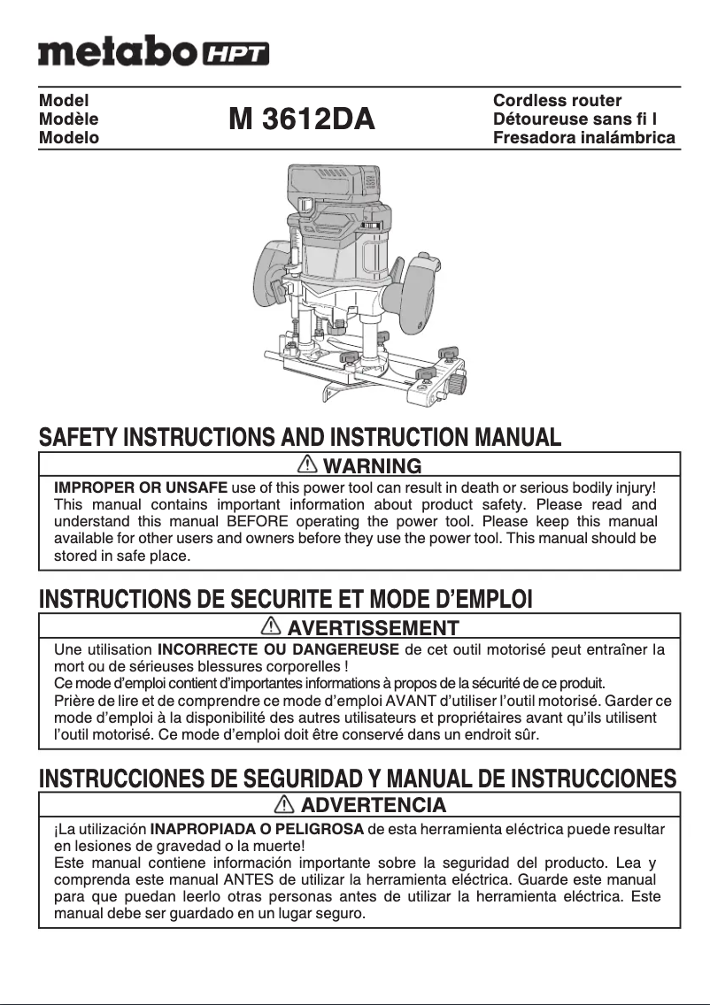 Page 1 de la notice Manuel utilisateur Metabo M3612DA