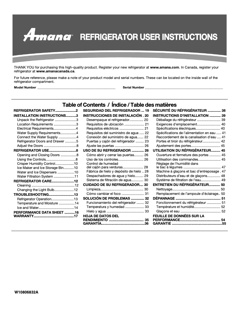 Page n°1 - Manuel utilisateur Amana AFI2539ERM
