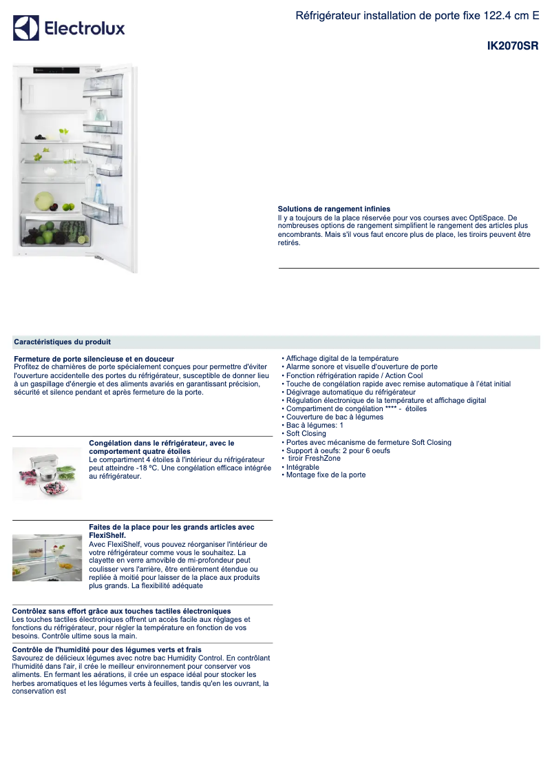 Page 1 de la notice Fiche technique Electrolux IK2070SR