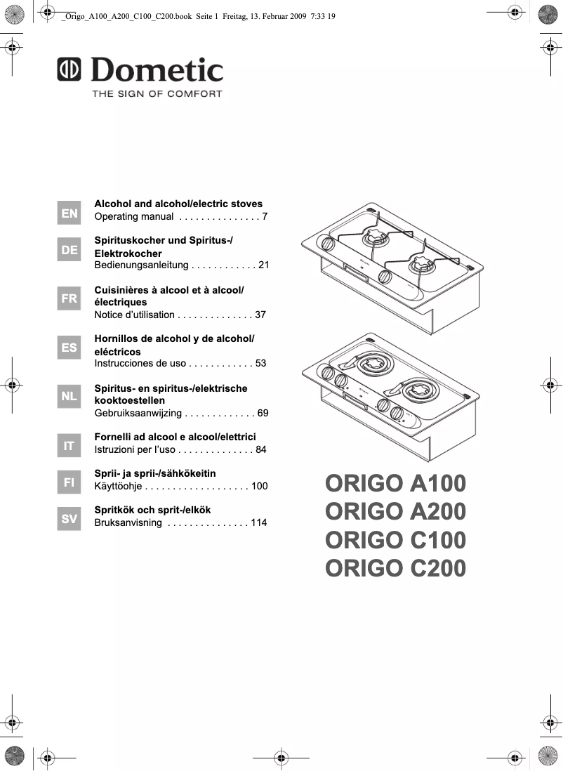 Imagen de la primera página del manual del dispositivo Origo C100