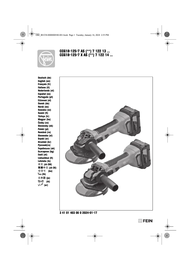 Page 1 de la notice Manuel utilisateur Fein CCG 18-125-7 AS
