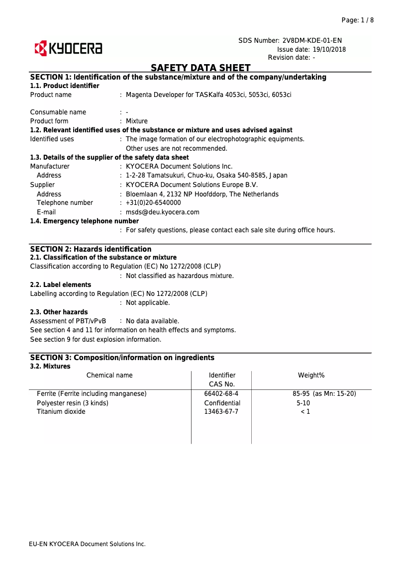 Page 1 de la notice Instructions de sécurité Kyocera TASKalfa 4053ci