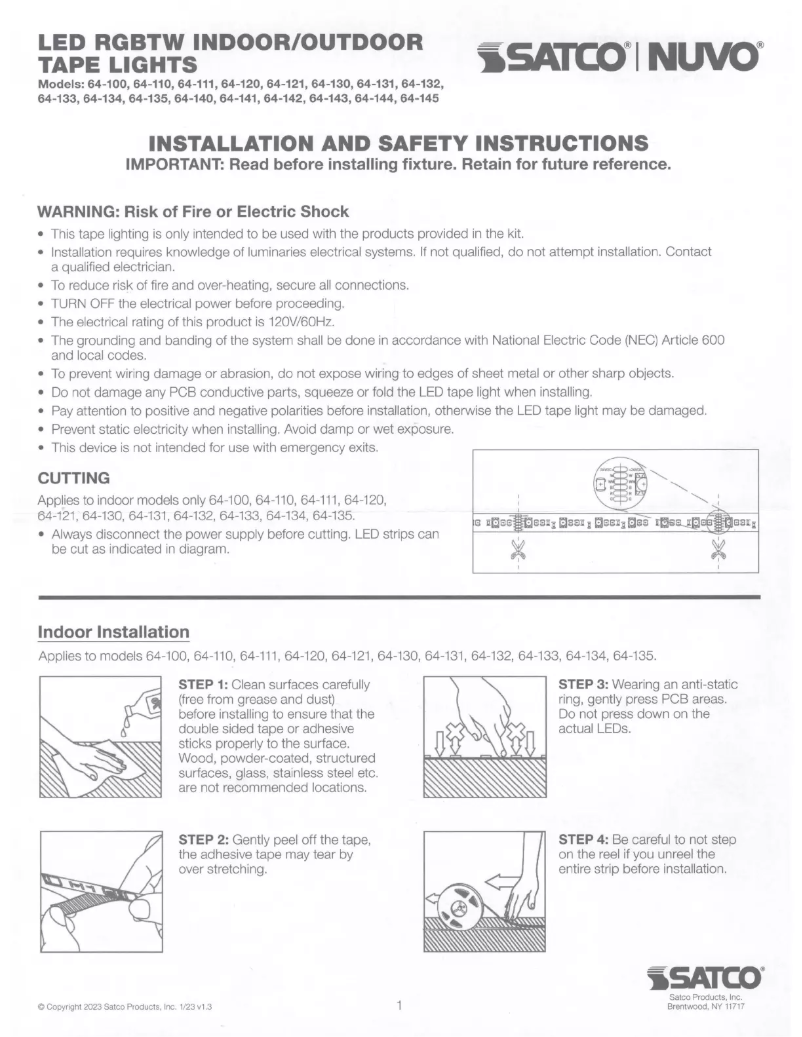 Page 1 de la notice Manuel utilisateur Satco 64-142