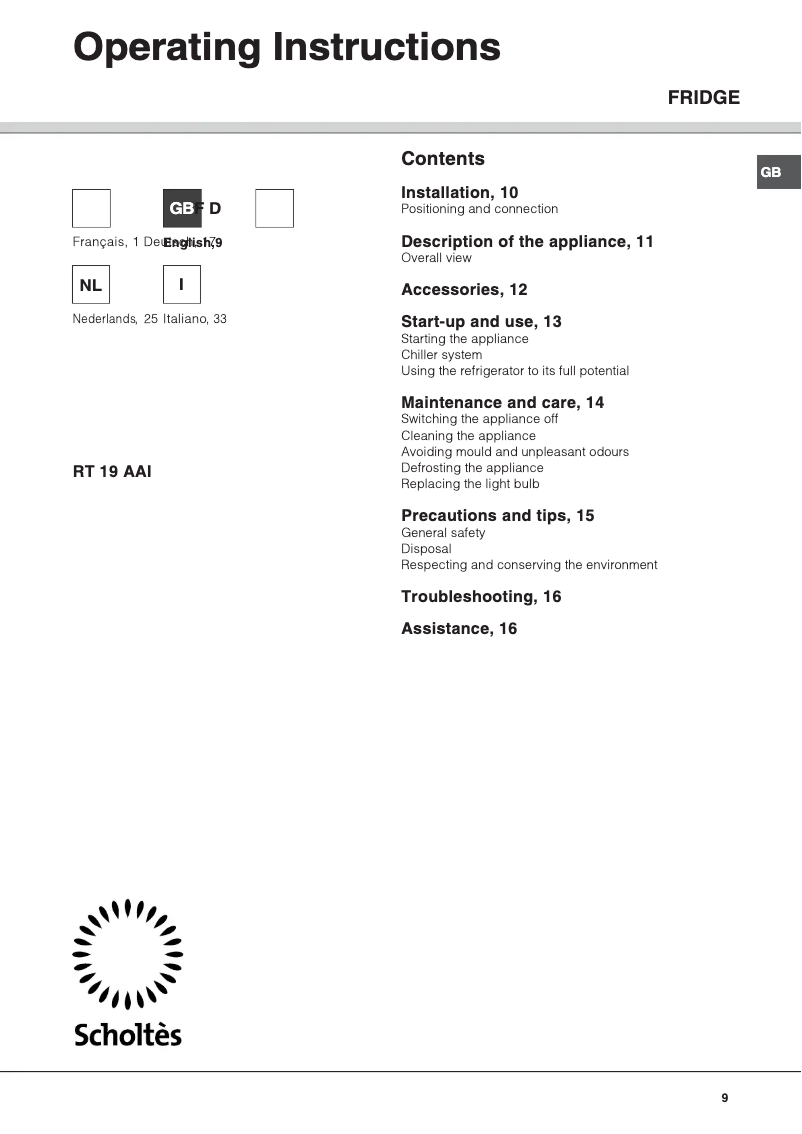 Image de la première page du manuel de l'appareil RT 19 AAI