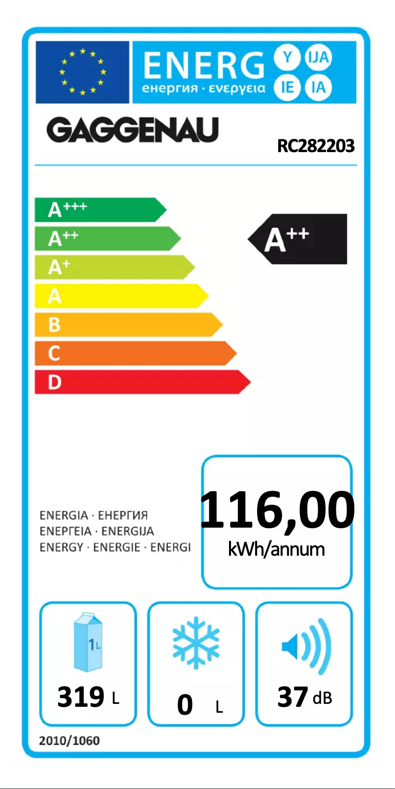 Page 1 of the manual Energy Label Gaggenau RC282203