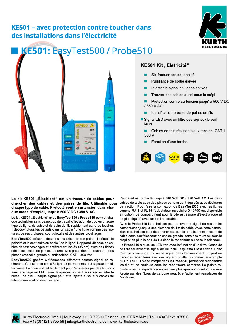 Page 1 of the manual Technical Sheet Kurth Electronic KE501