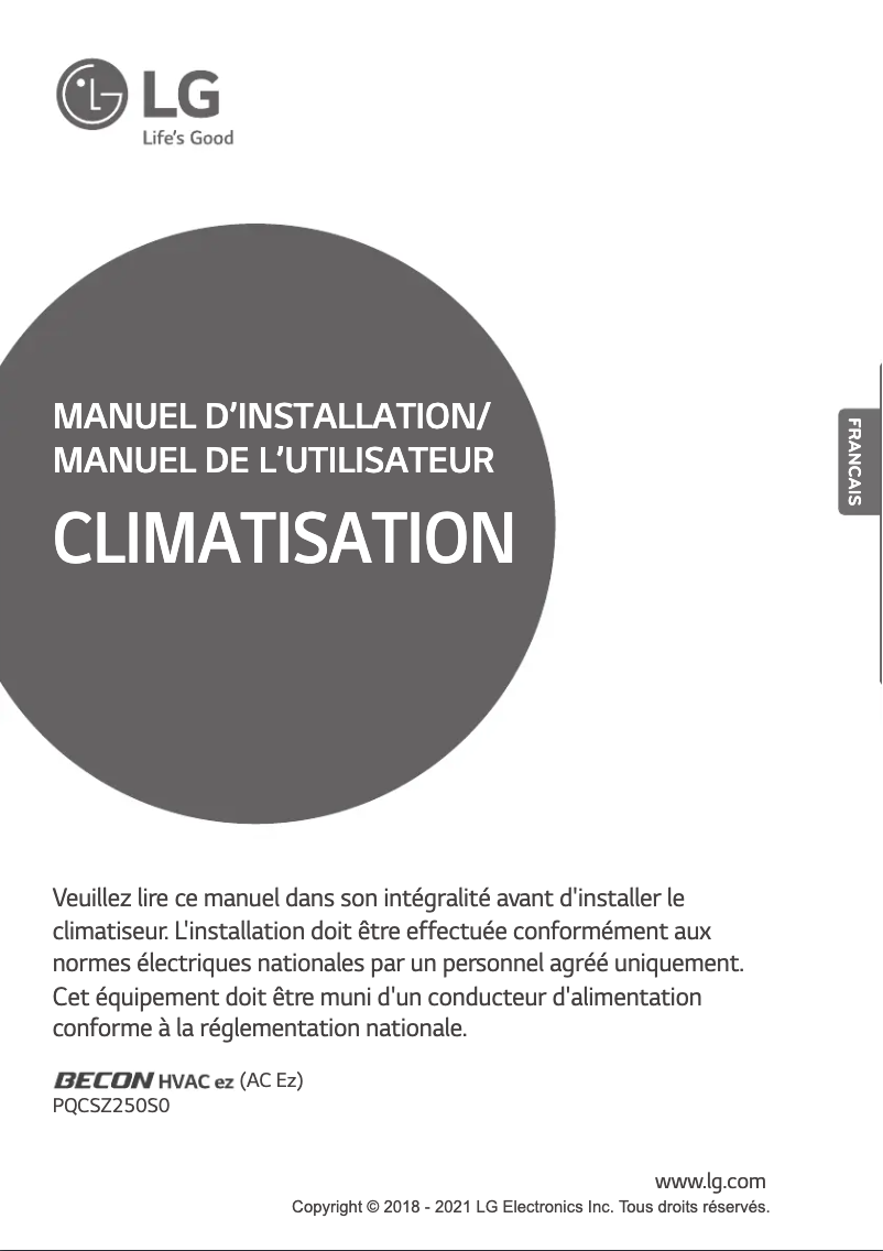 Image de la première page du manuel de l'appareil PQCSZ250S0