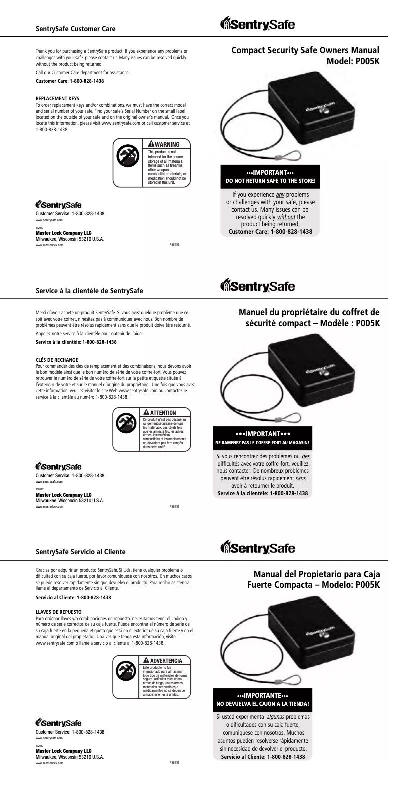Page n°1 - Manuel utilisateur SentrySafe P005K