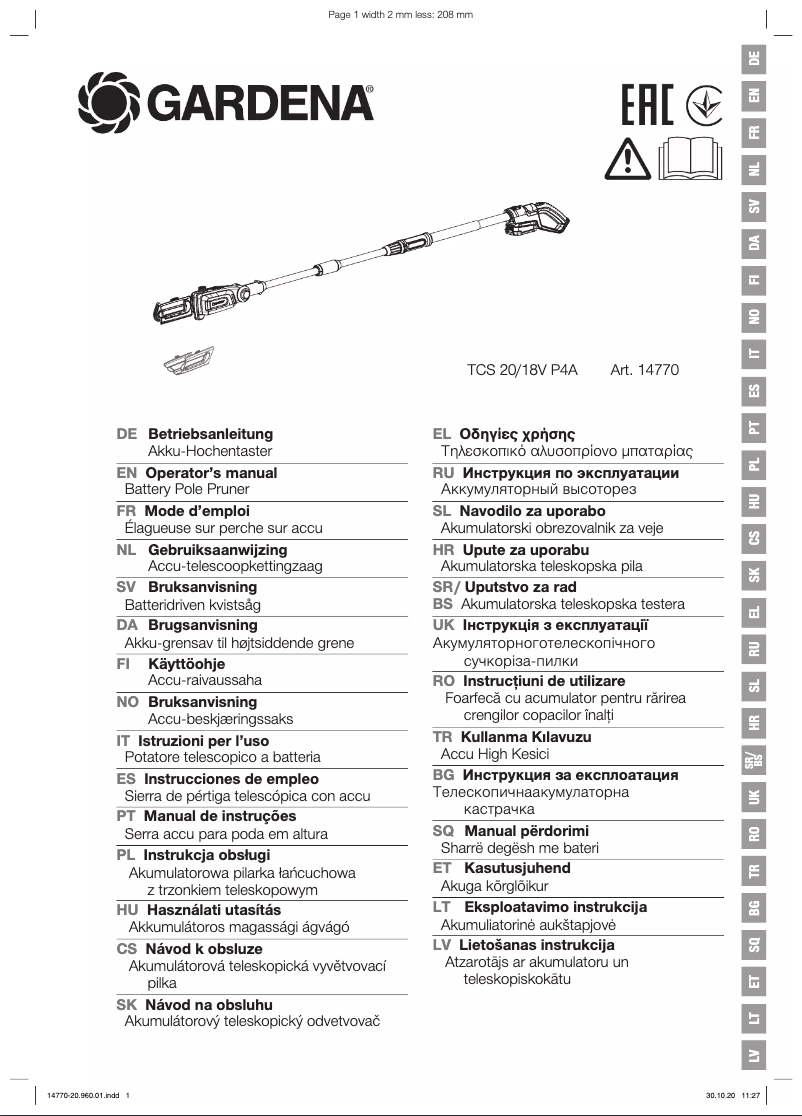 Page 1 de la notice Manuel utilisateur Gardena TCS 20/18 P4A S