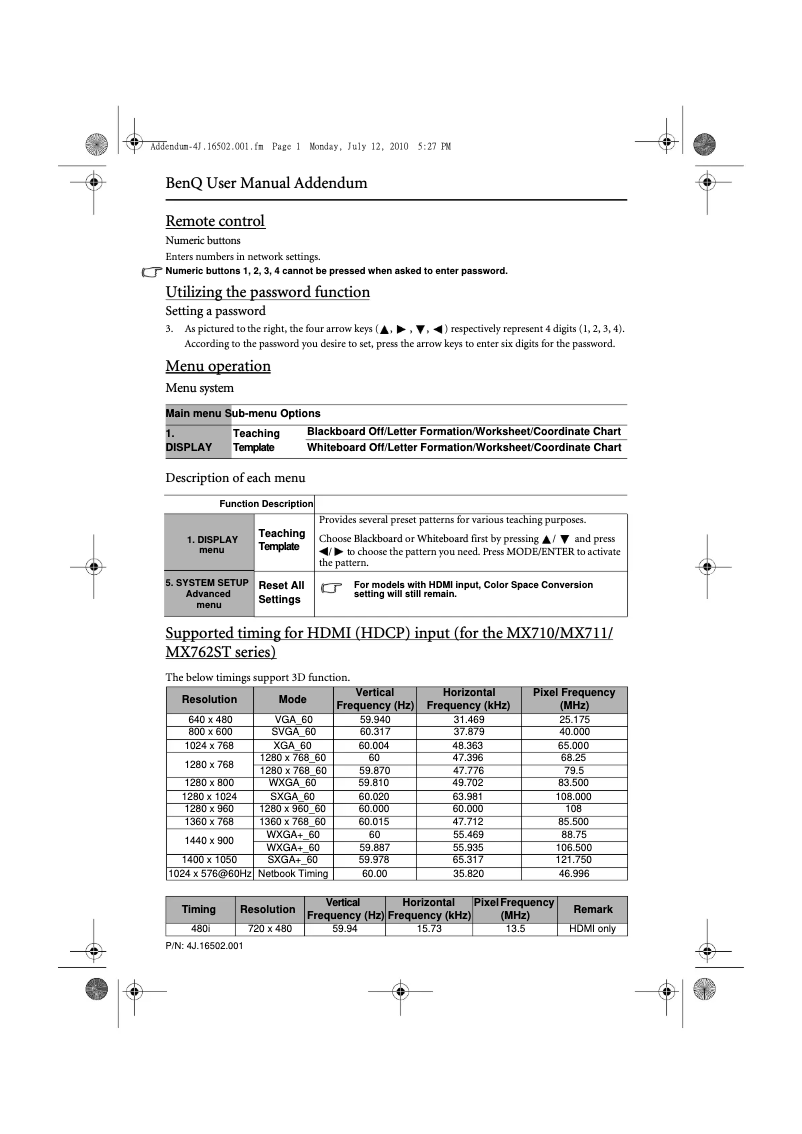 Page 1 de la notice Manuel utilisateur BenQ MX760