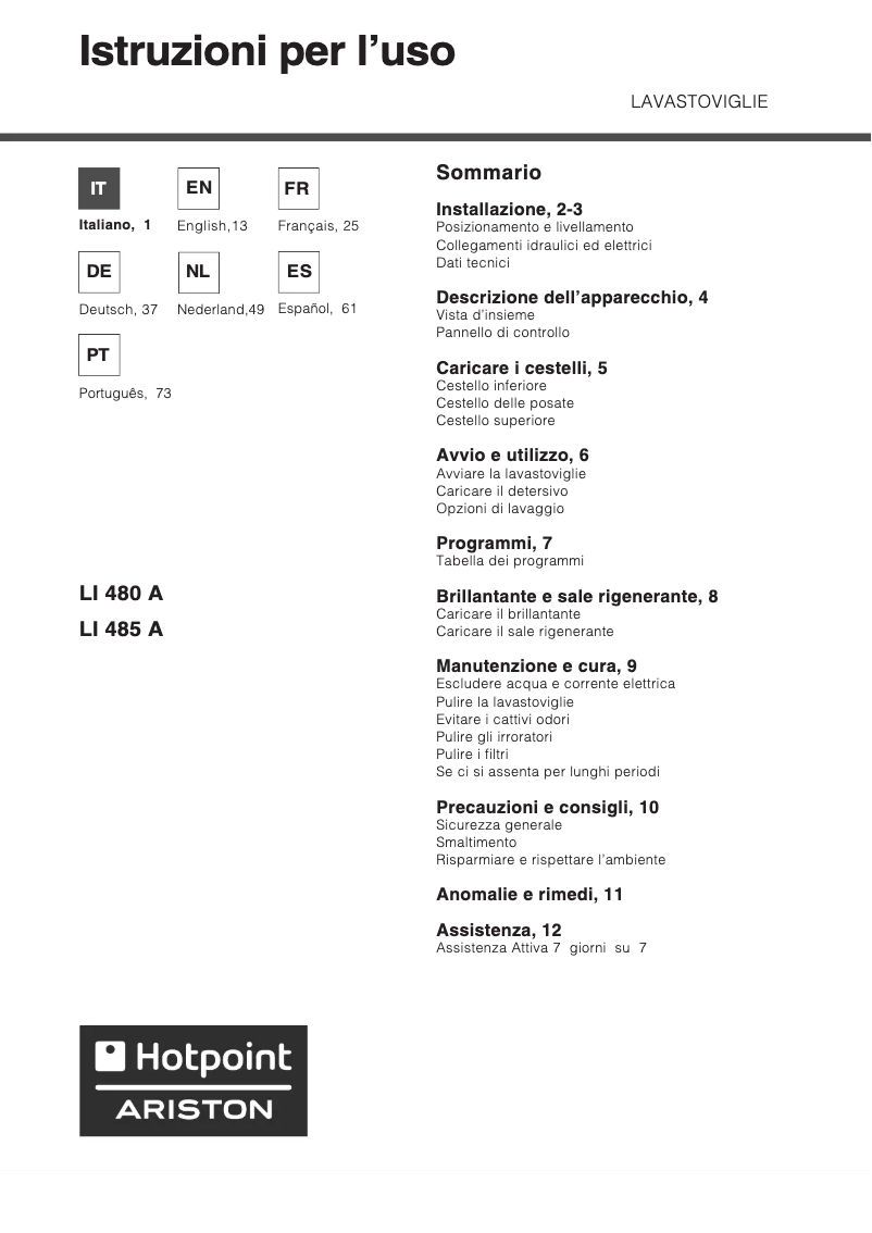 Page 1 de la notice Manuel utilisateur Hotpoint Ariston LI 485 a c ha
