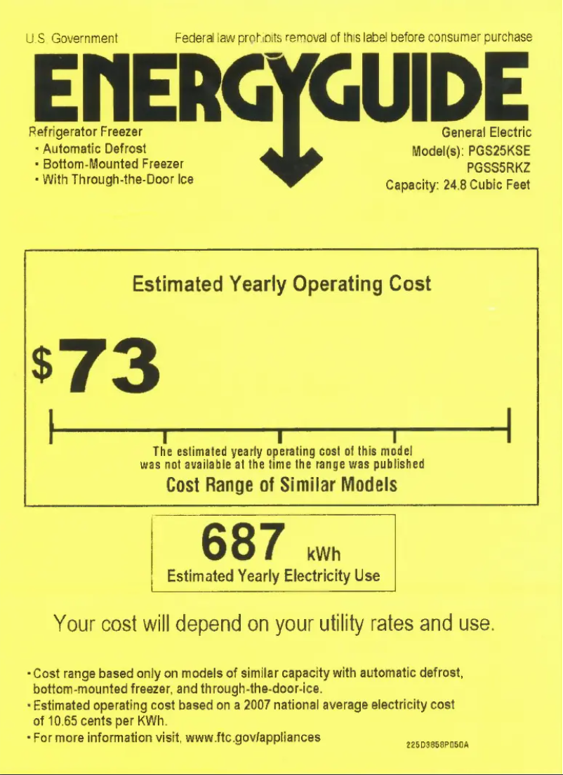 Page n°1 - Label énergétique GE Profile PGS25KSESS