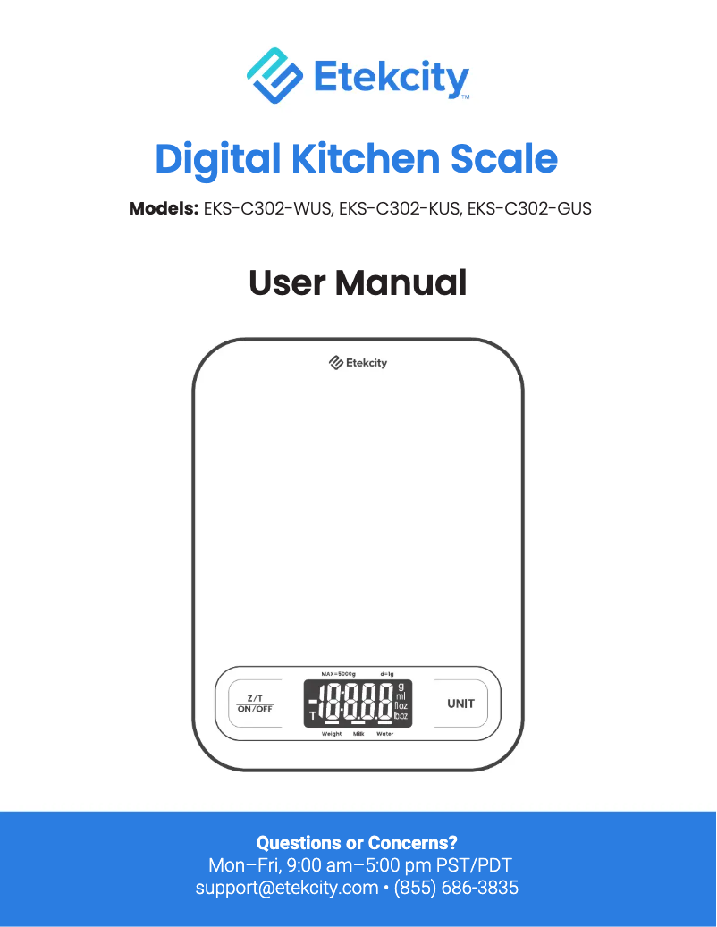 Page 1 de la notice Manuel utilisateur Etekcity EKS-C302-WUS