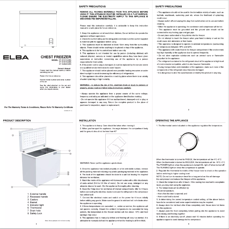 Page n°1 - Manuel utilisateur Elba ARTICO EF-E2620(GR)