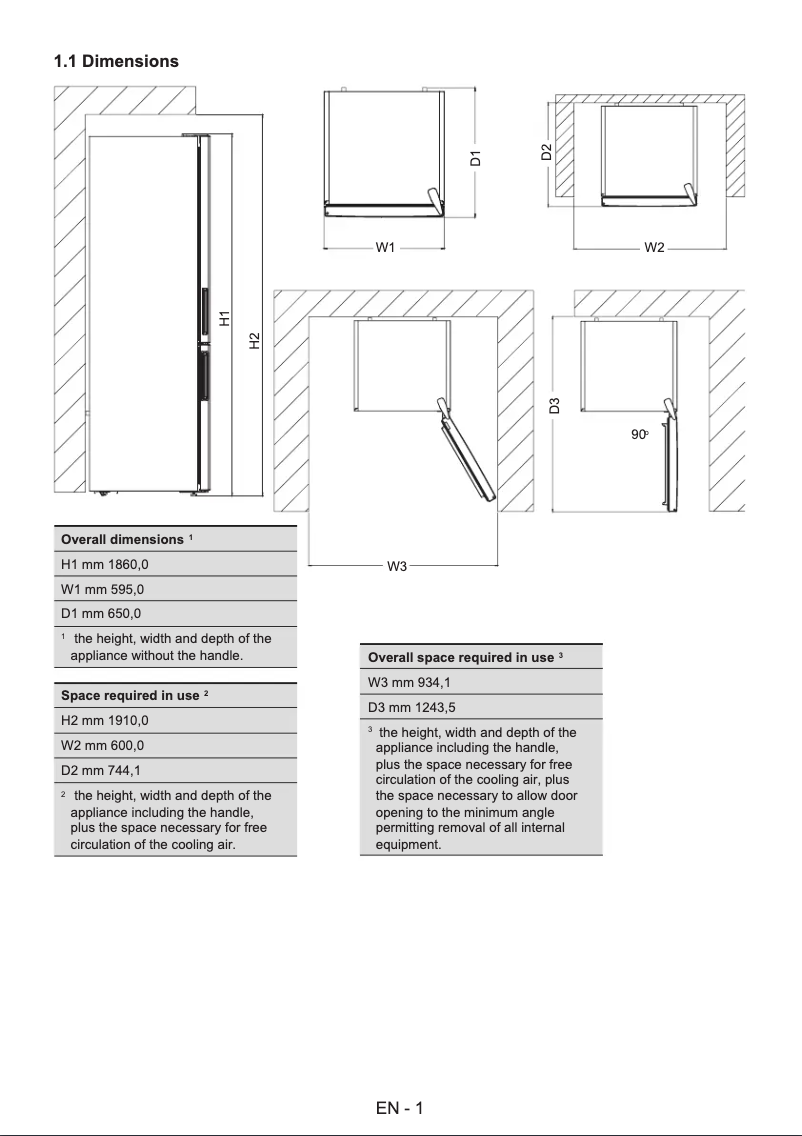 Page 1 de la notice Dessin technique Cylinda KF4485XNBIHE