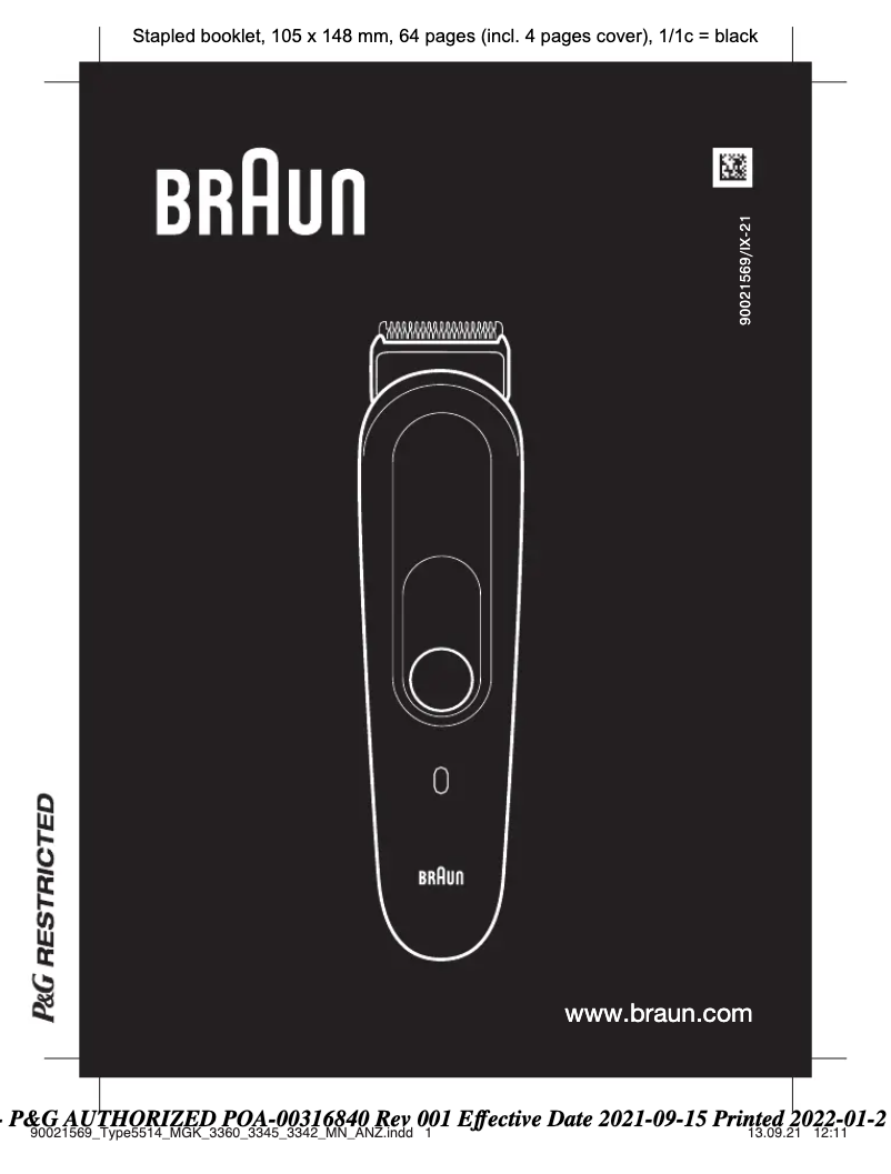 Page 1 de la notice Manuel utilisateur Braun BG3350