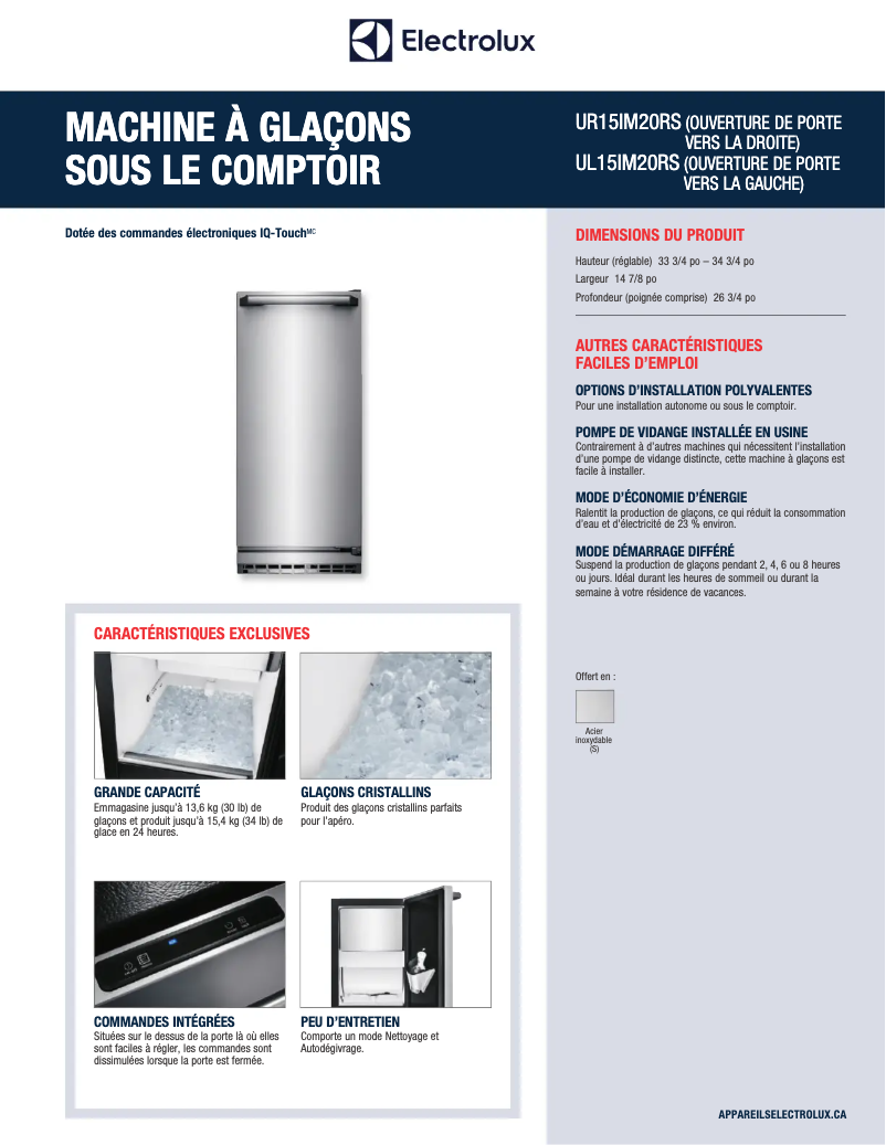 Página 1 del manual Ficha técnica Electrolux UR15IM20RS