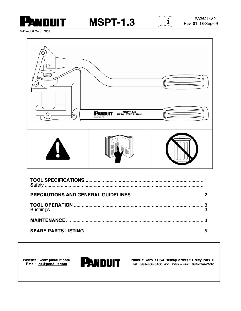 Página 1 del manual Manual de usuario Panduit MSPT-1.3
