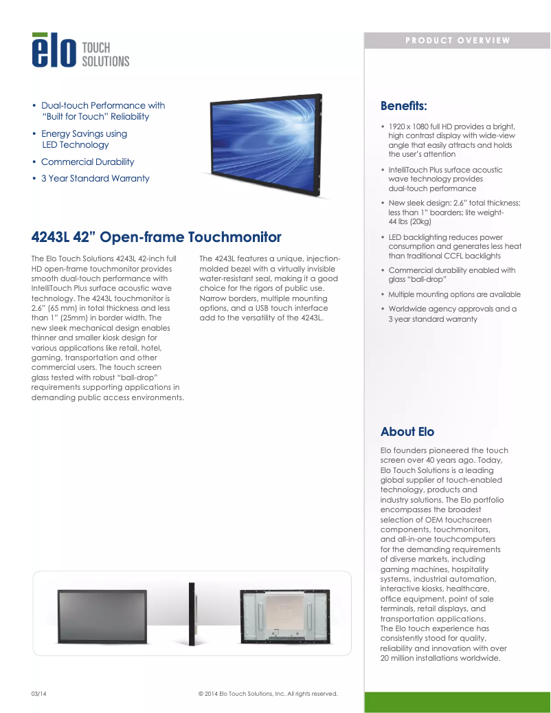 Página 1 del manual Folleto Elo 4243L