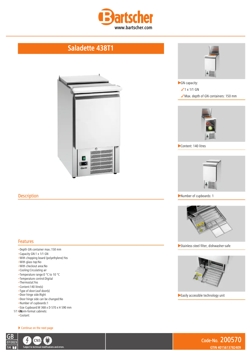 Page n°1 - Fiche technique Bartscher 438T1