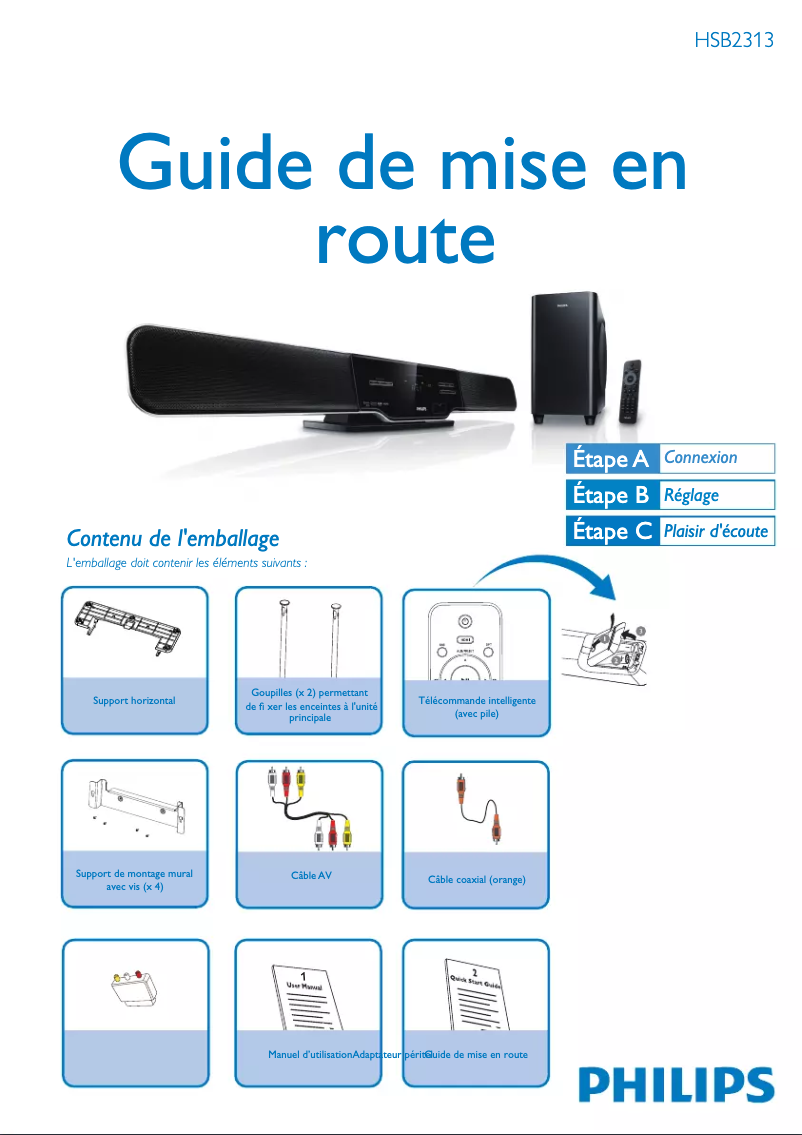 Page n°1 - Guide de démarrage rapide Philips HSB2313