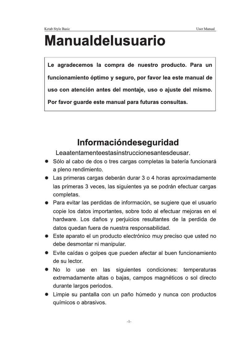 Page n°1 - Manuel utilisateur i-Joy Ketab Style Basic