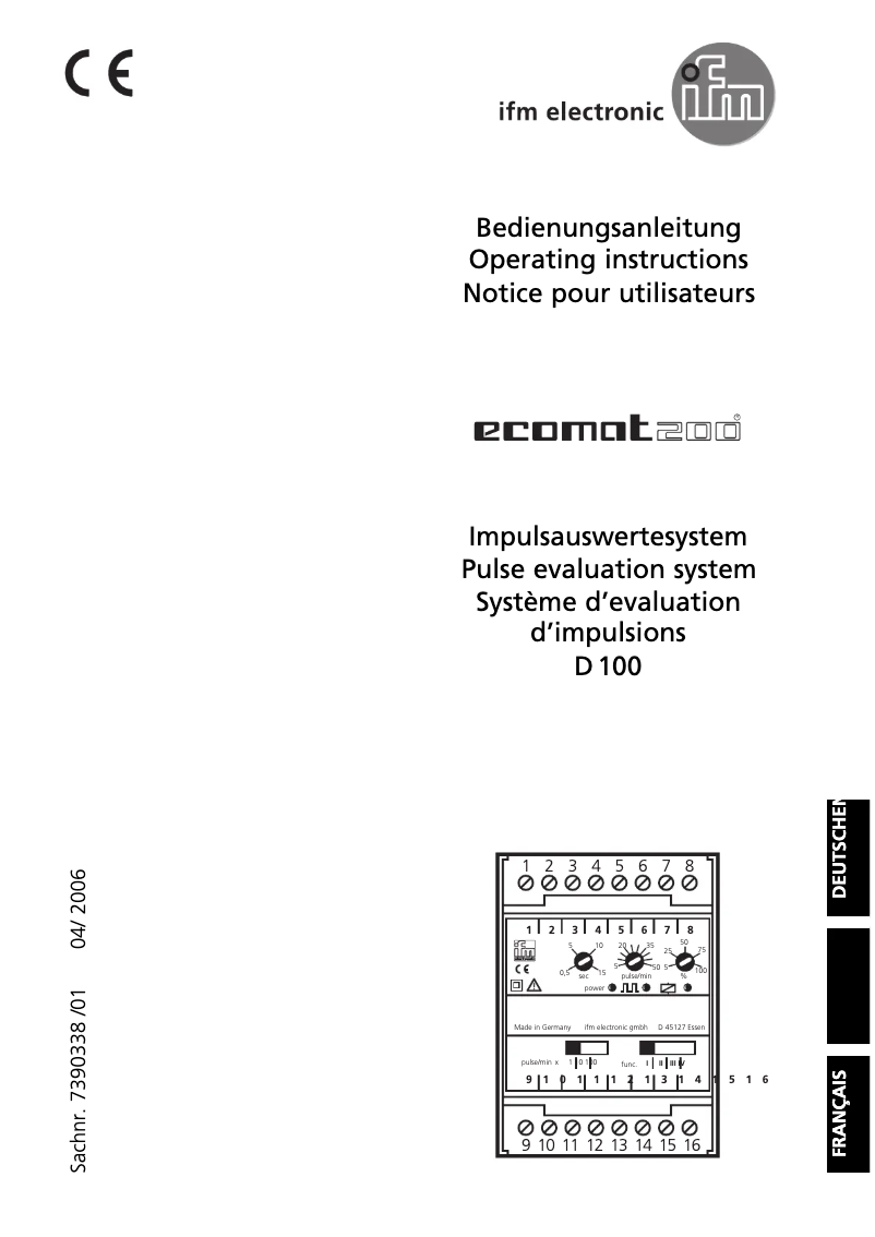 Page n°1 - Manuel utilisateur IFM DD0001