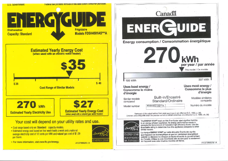 Page 1 de la notice Label énergétique Frigidaire FDSH4501AS