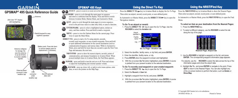 Page 1 de la notice Manuel utilisateur Garmin GPSMAP 495