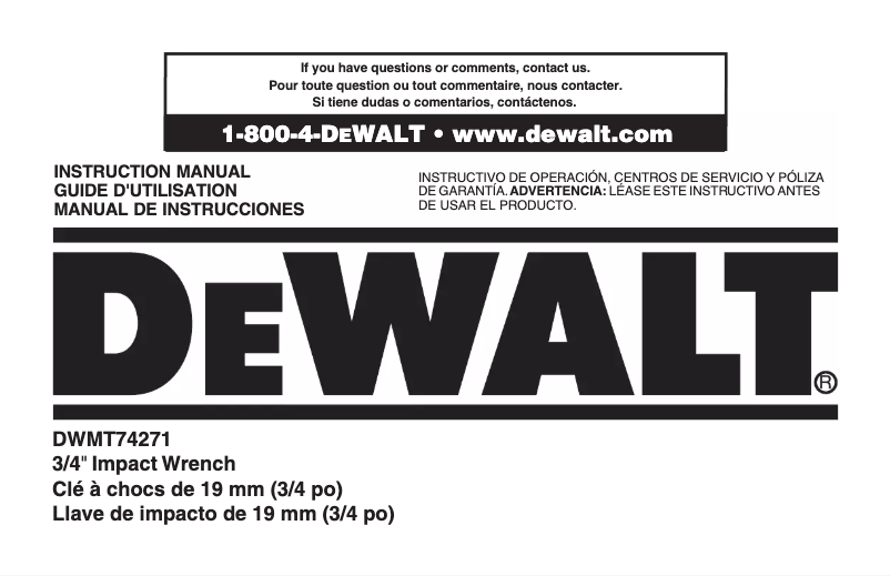 Page 1 de la notice Manuel utilisateur DeWalt DWMT74271
