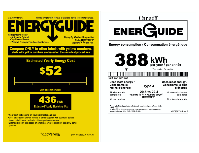 Page n°1 - Label énergétique Maytag MRT311FFFBK