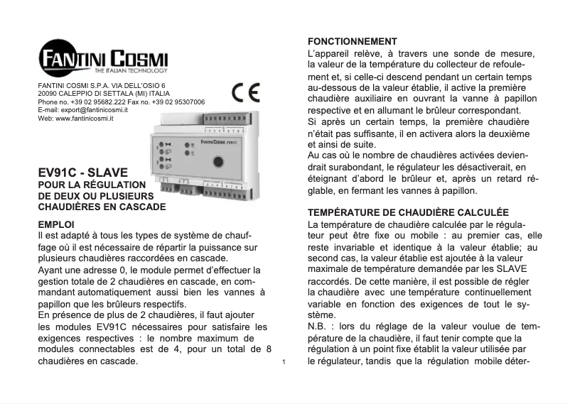 Page 1 de la notice Manuel utilisateur Fantini Cosmi EV91C