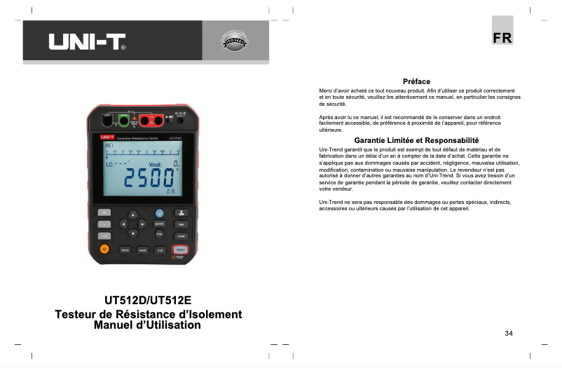 Page n°1 - Manuel utilisateur Uni-T UT512E