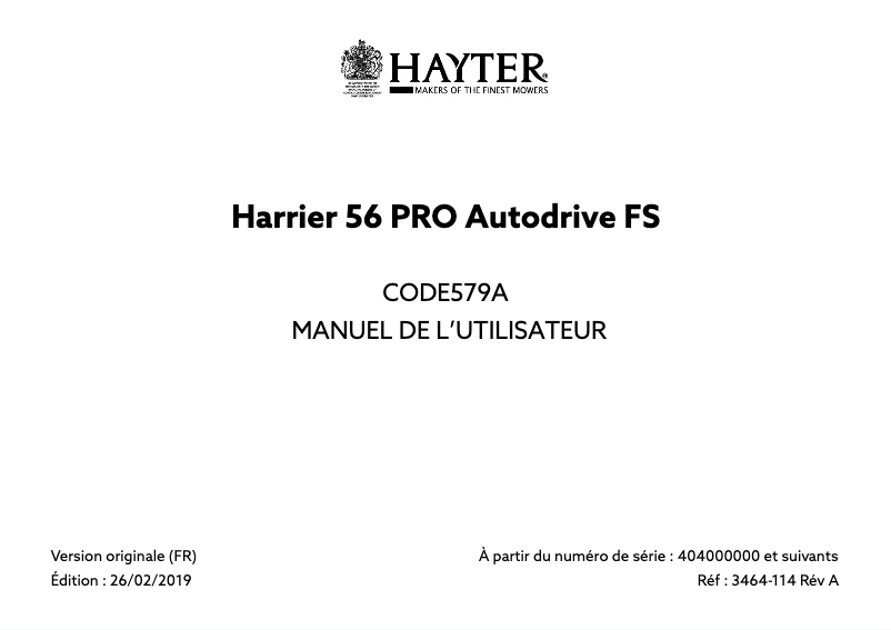 Image de la première page du manuel de l'appareil HARRIER 56 PRO