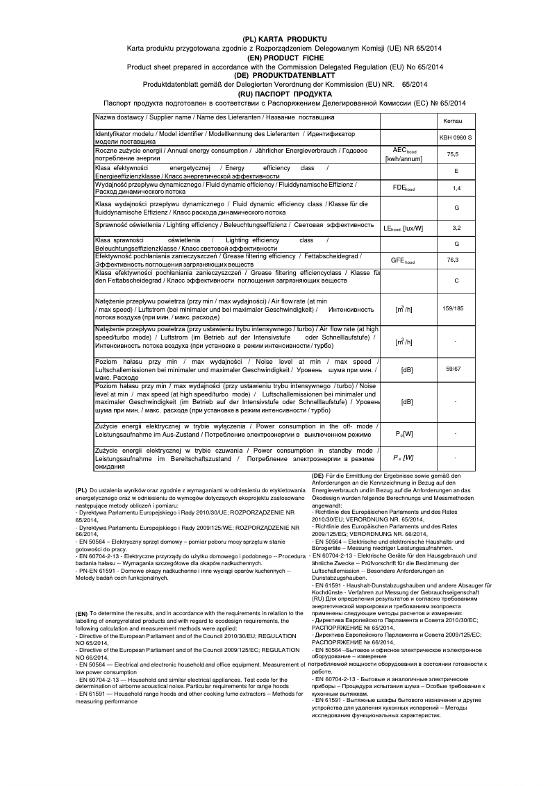 Page 1 de la notice Fiche technique Kernau KBH 0960 S