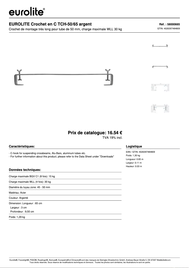 Page 1 de la notice Fiche technique Eurolite TH-50