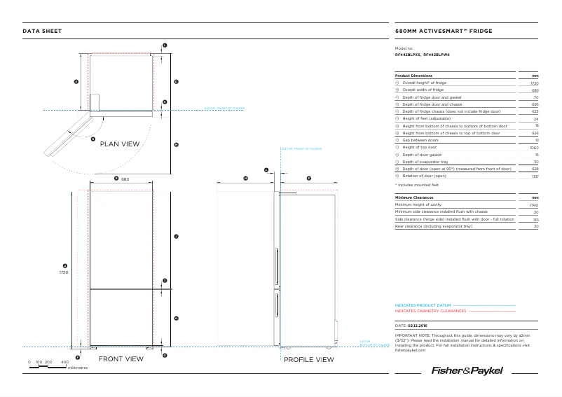 Page n°1 - Fiche technique Fisher & Paykel RF442BLPX6
